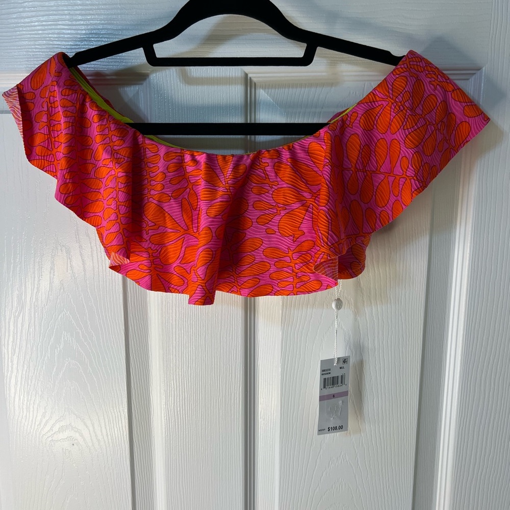 Vibrant Pink and Orange Off-Shoulder Top Trina Turk NWT bikini top size 6‎